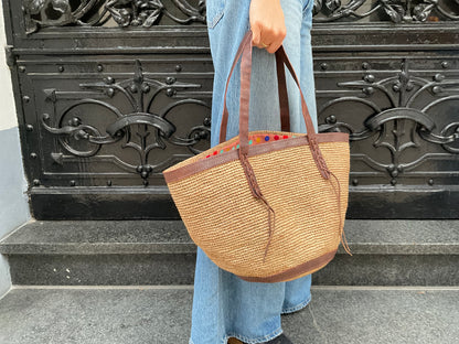 Tasche Raffia mit Leder