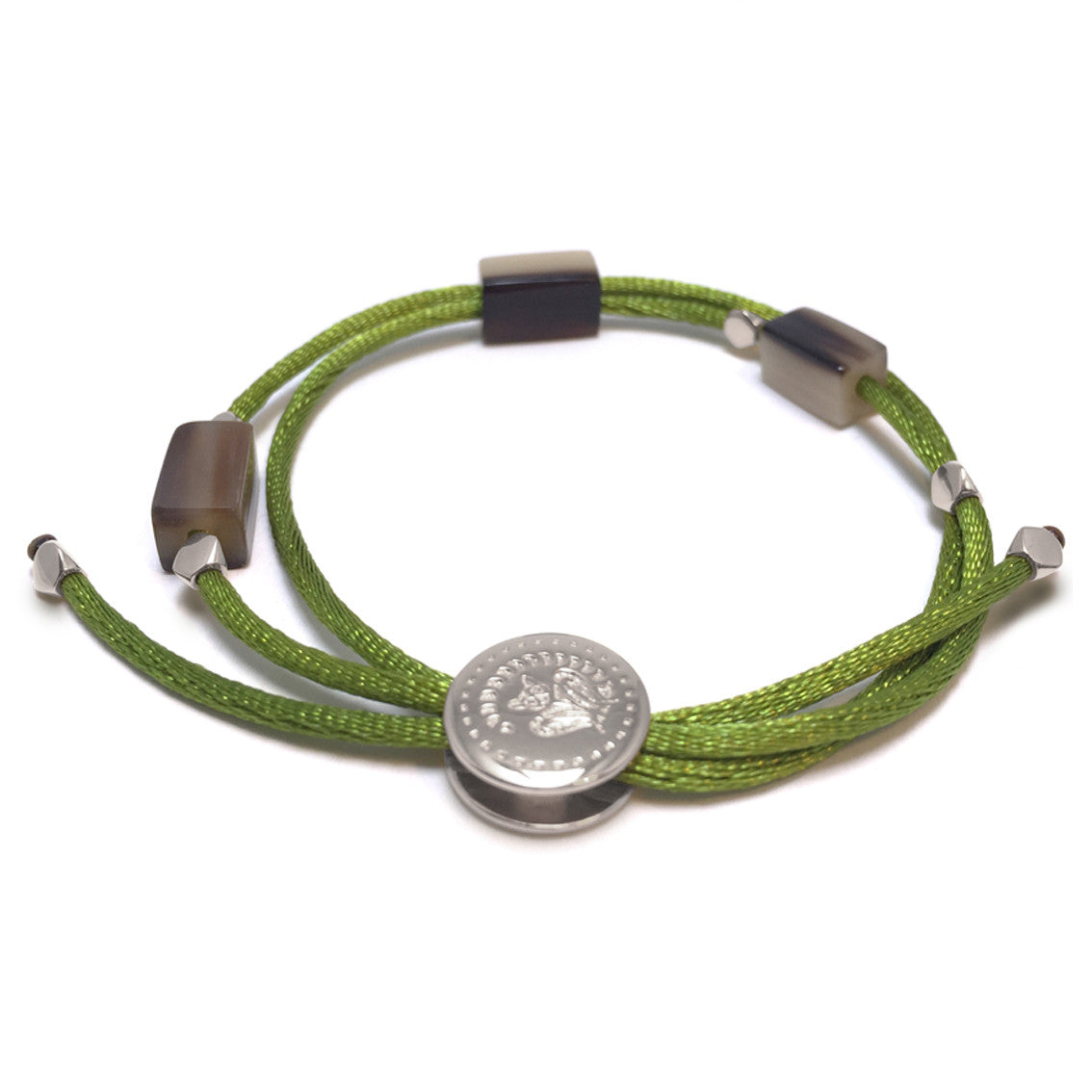 Armband Zebu Horn mit Satin Kordel Sterling Silber / vergoldet