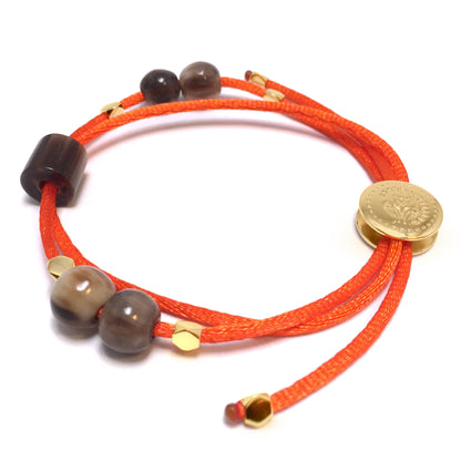 Armband Zebu Horn mit Satin Kordel Sterling Silber / vergoldet