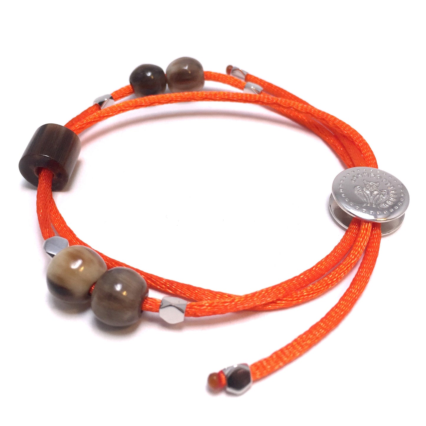 Armband Zebu Horn mit Satin Kordel Sterling Silber / vergoldet