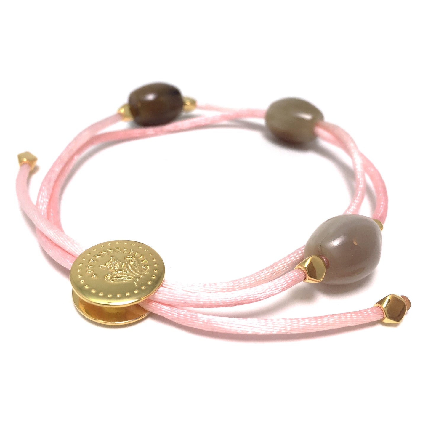 Armband Zebu Horn mit Satin Kordel Sterling Silber / vergoldet