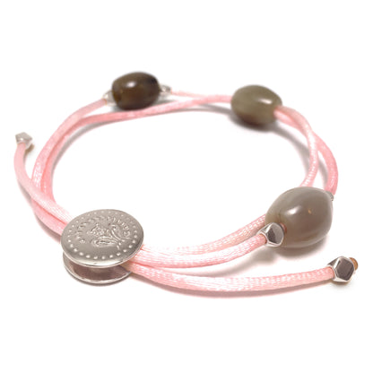 Armband Zebu Horn mit Satin Kordel Sterling Silber / vergoldet