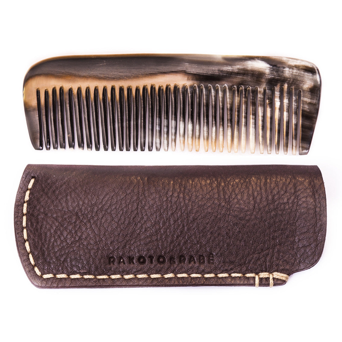 Horn Kamm mit Leder Etui