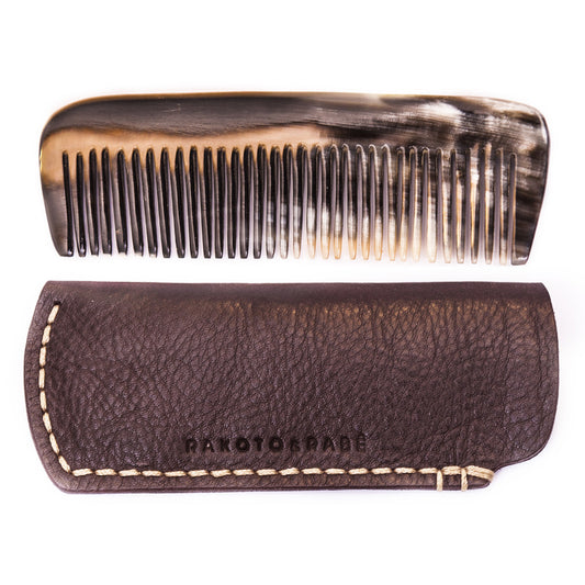 Horn Kamm mit Leder Etui